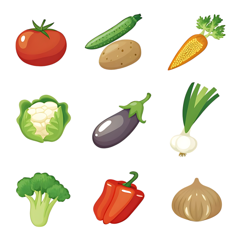 Vegetable Set with Tomato Cucumber Potato and Carrot on transparent Background png
