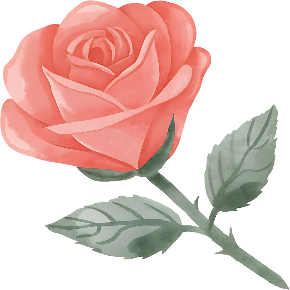Elegant Watercolor Rose with Leaves on transparent Background png