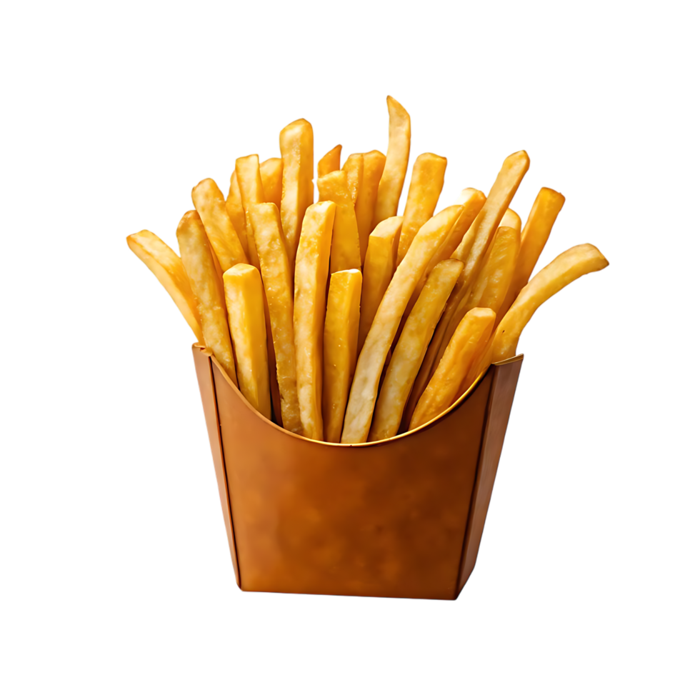Golden French Fries in Brown Container on transparent Background png