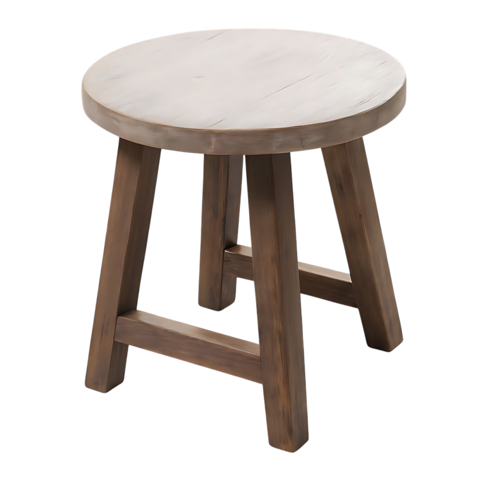 Rustic wooden stool with round seat on isolated transparent background png