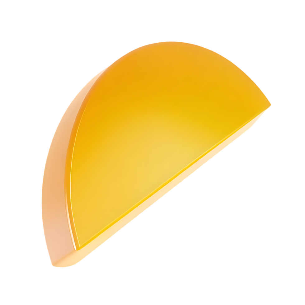 Yellow half circle shape on transparent background with glossy finish png