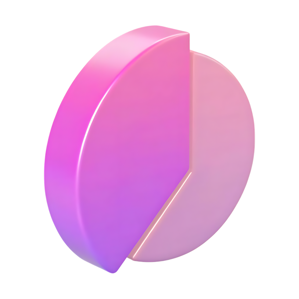 Pie chart in pink and purple gradient colors on transparent background png