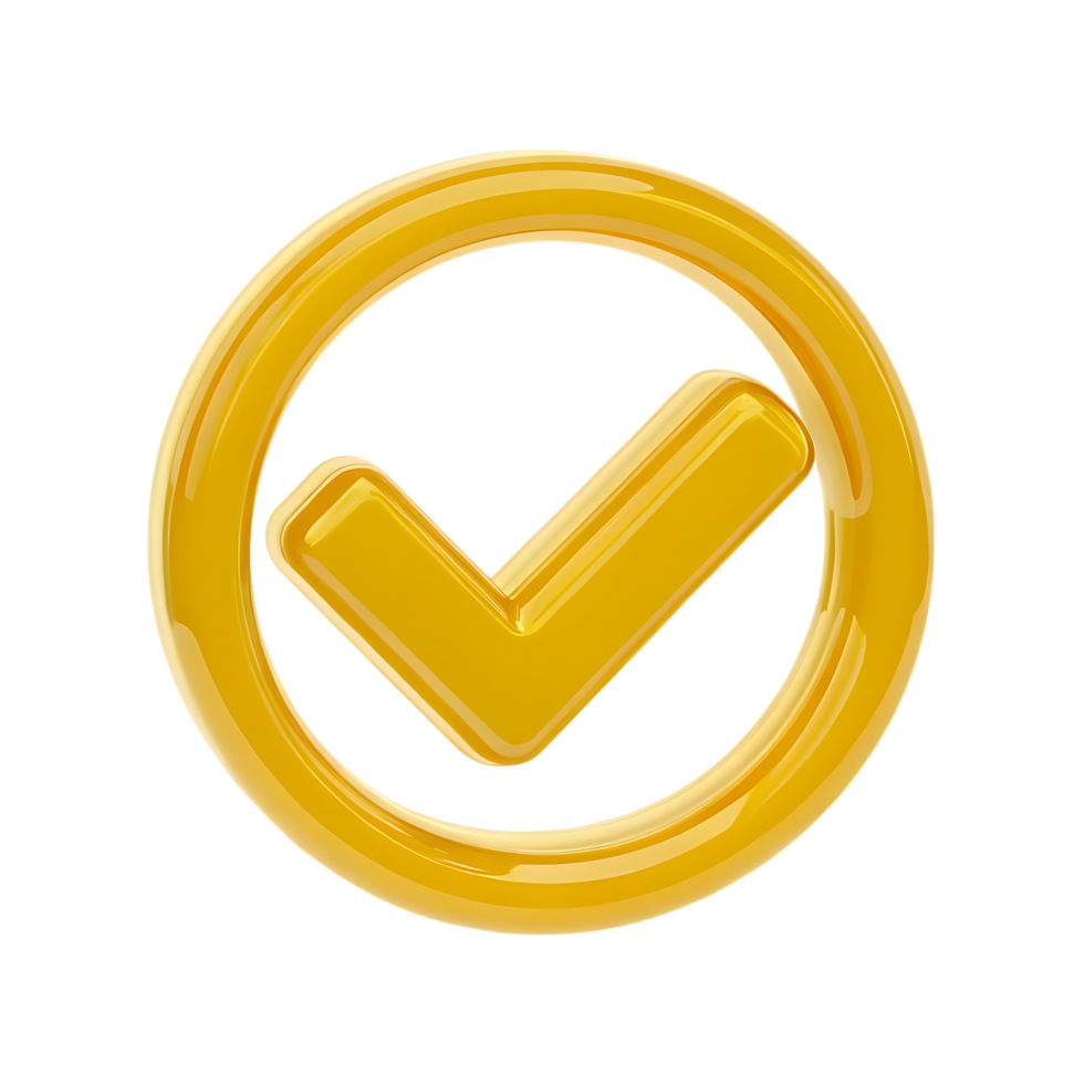 Gold check mark in circle representing success on transparent background png