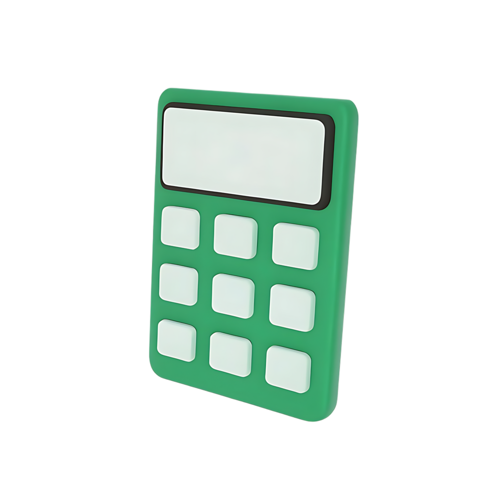 3D financial calculator in green on transparent background rendering png