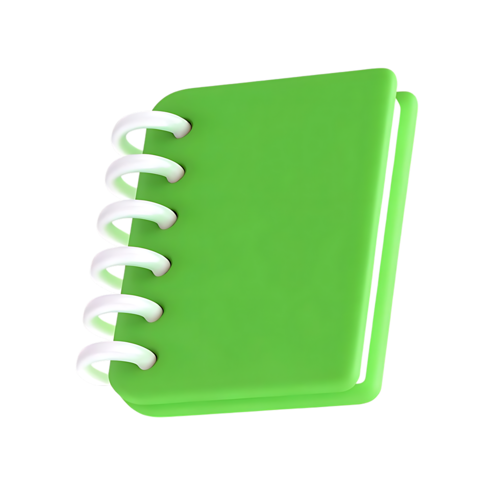 Green spiral notebook with white binding on transparent background png
