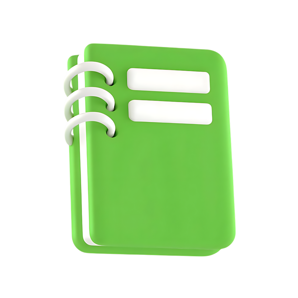 Green notebook with rings and white label on transparent background png