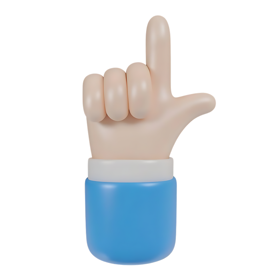 Cartoon hand pointing upward with index finger on transparent background png