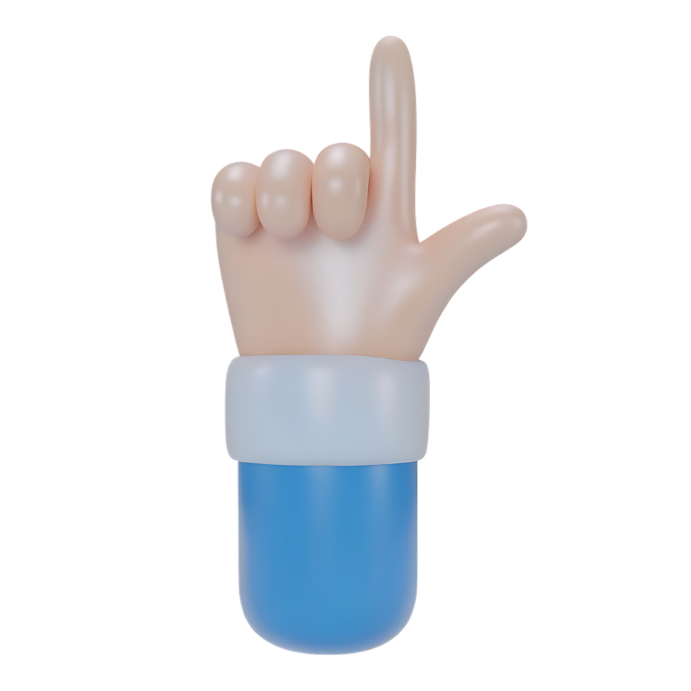 3D cartoon hand pointing upward with index finger on transparent background png