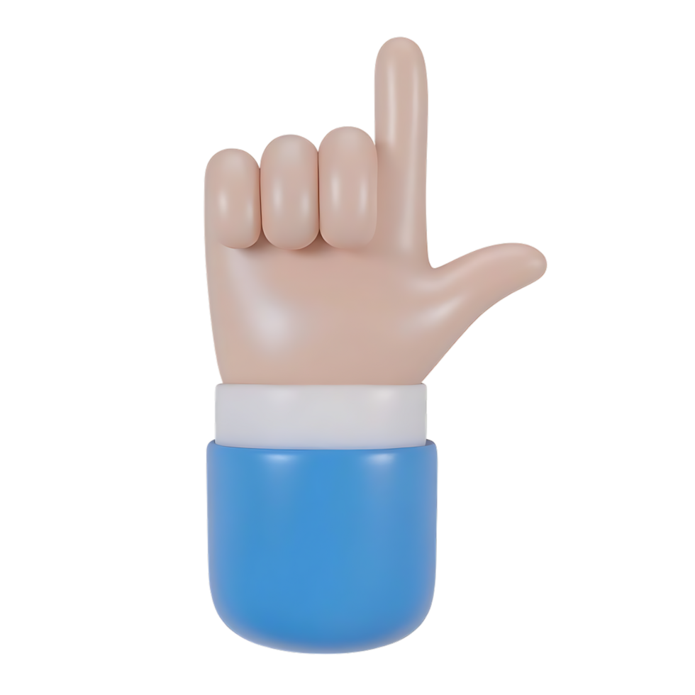 Cartoon hand with index finger raised on transparent background png