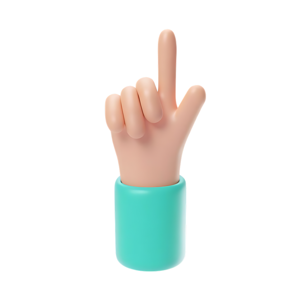 Cartoon hand showing index finger pointing up on transparent background png