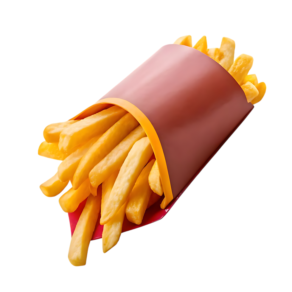 French fries in red and yellow container on transparent background png