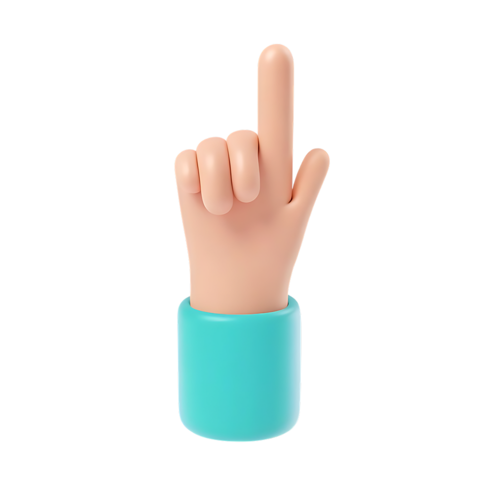 Cartoon hand with index finger pointing up on transparent background png