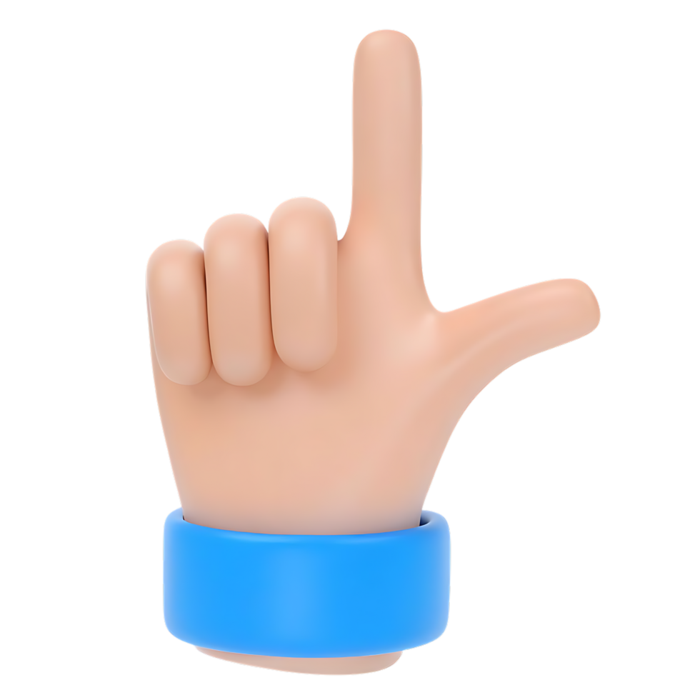 Cartoon hand with extended index finger pointing up on transparent background png