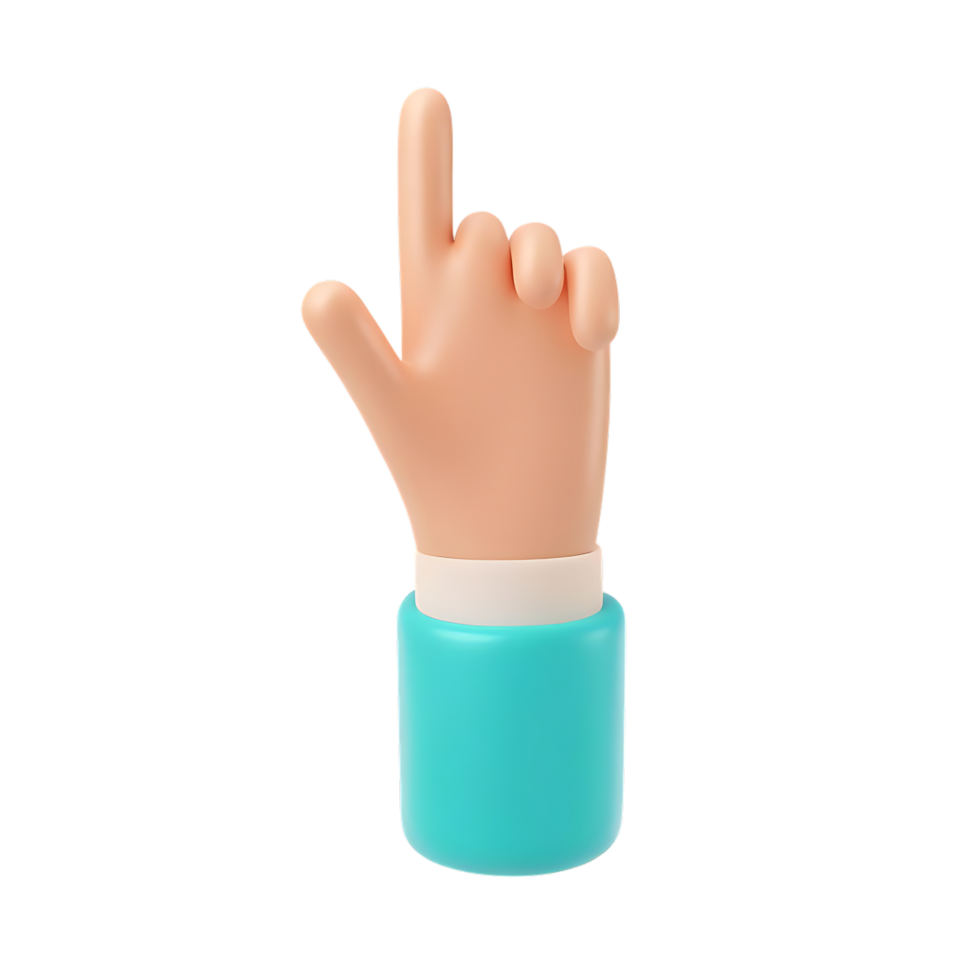Cartoon hand raising index finger upward on transparent background png