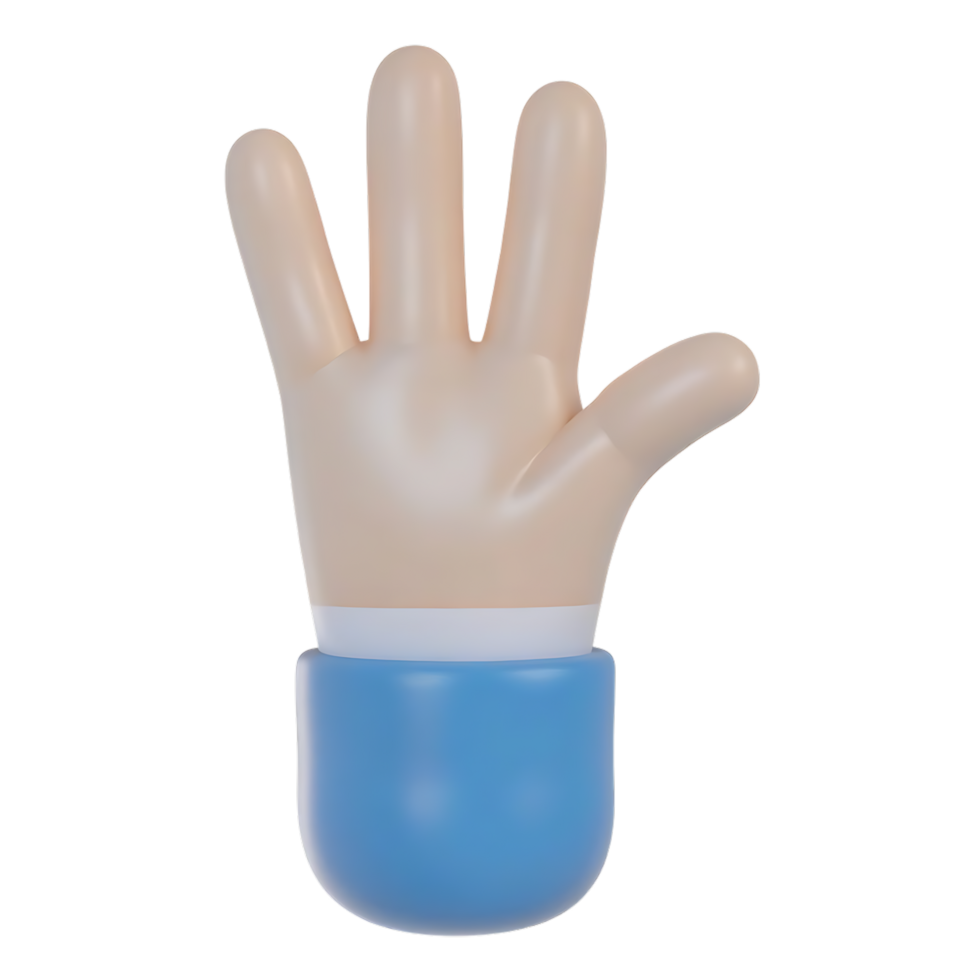 Cartoon hand with three fingers raised on transparent background png