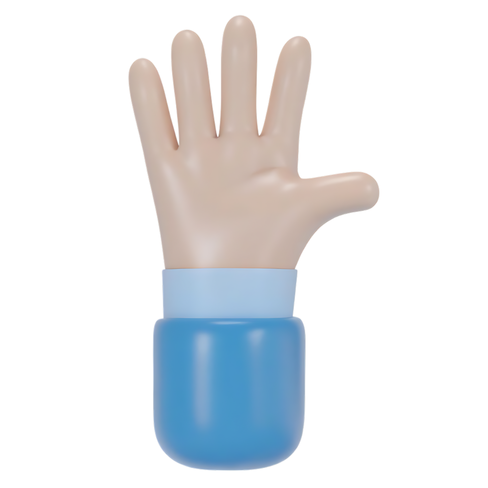 Cartoon hand showing peace sign with turquoise sleeve on transparent background png