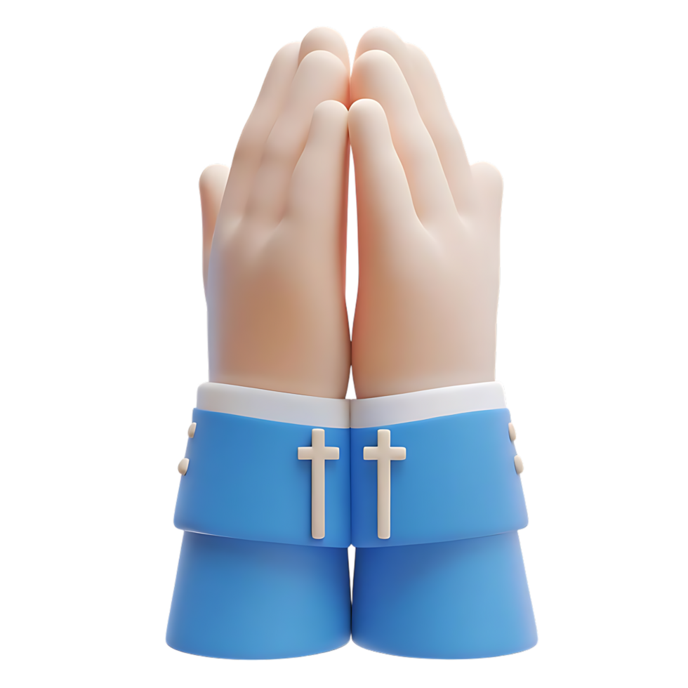 3D cartoon praying hands with cross on transparent background png