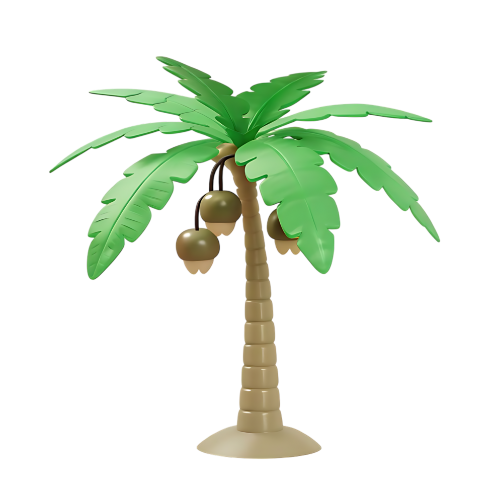 Stylized 3D palm tree with coconuts on transparent background png