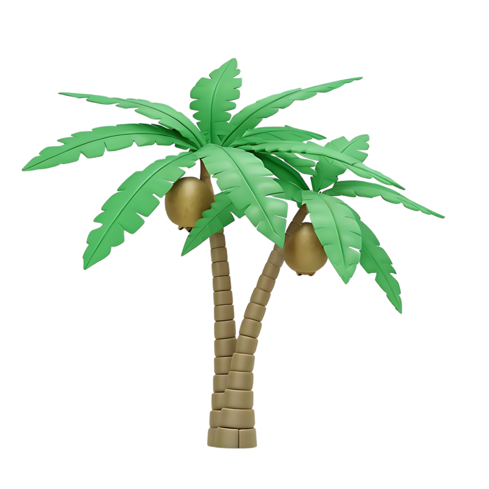 Cartoon palm tree with coconuts 3D render on transparent background png