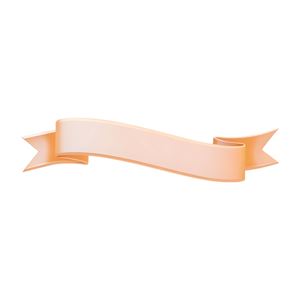 Peach ribbon banner with curled ends on transparent background png