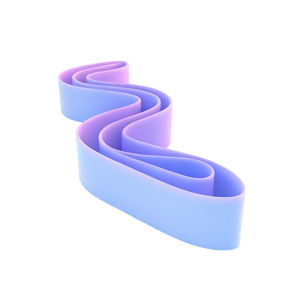 3D wavy ribbon with blue and violet gradient colors on transparent background png