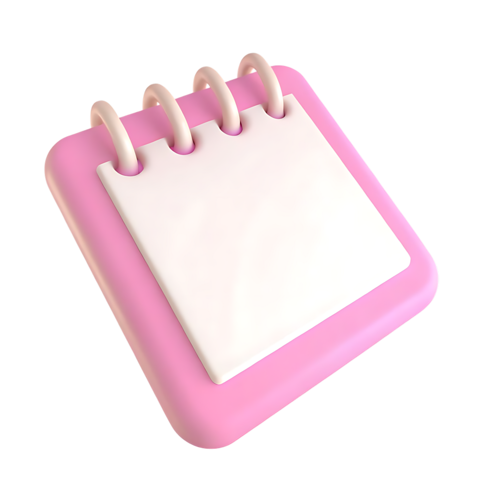 3D pink notepad with blank white pages isolated on transparent background png
