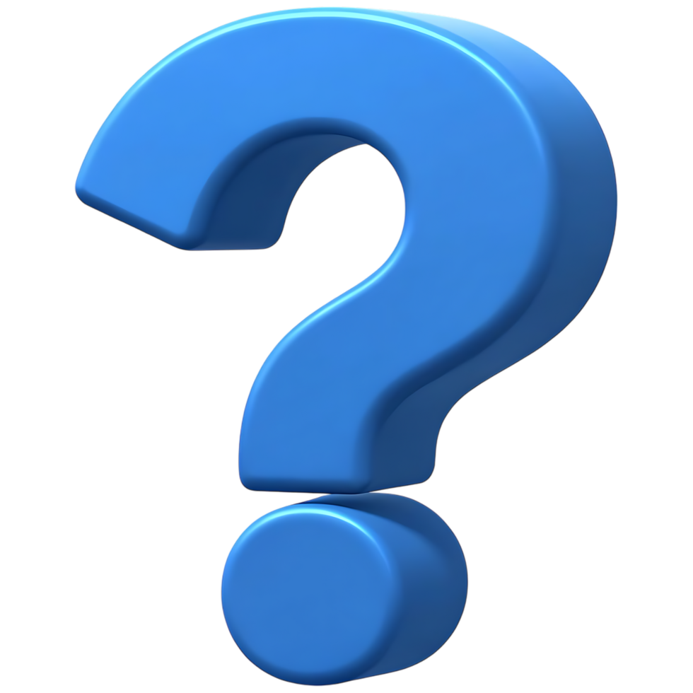 Blue question mark 3D render on transparent background png