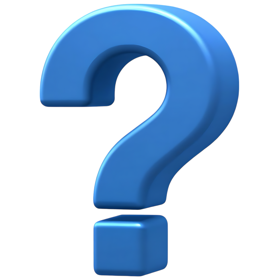 3D rendering of blue question mark on transparent background png