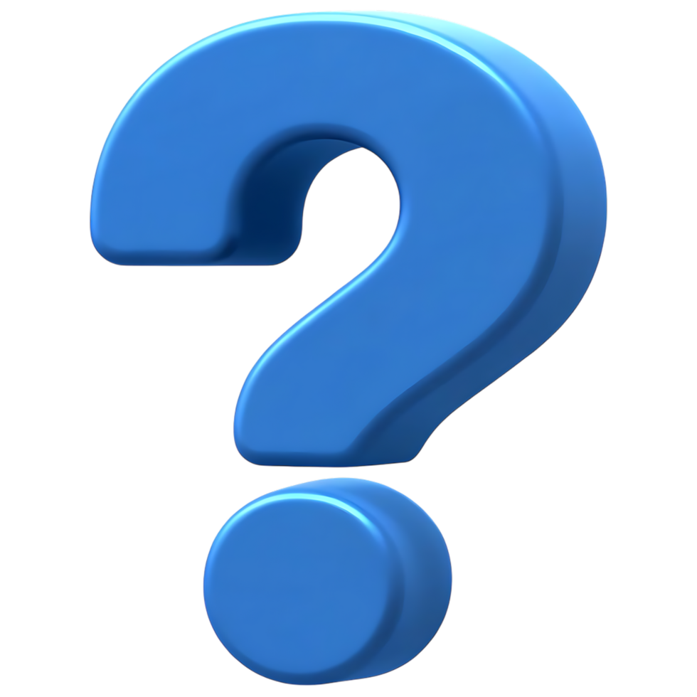 Blue question mark symbolizing inquiry and uncertainty on transparent background png
