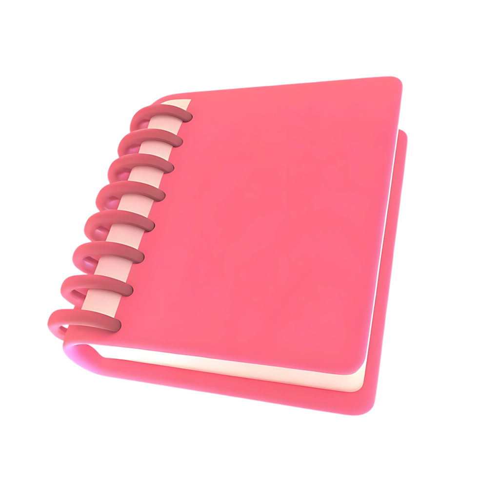 Pink spiral notepad 3D render with binding on transparent background png