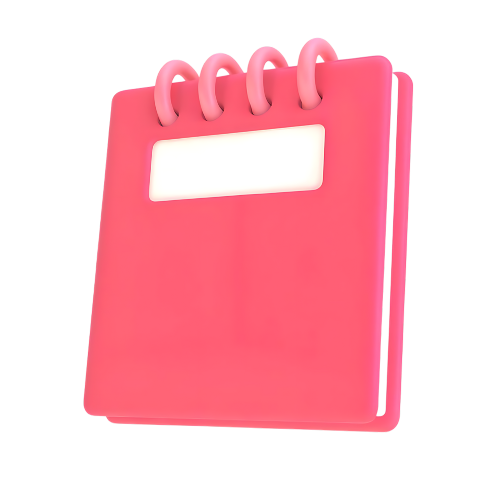 3D pink notebook with label area on transparent background png