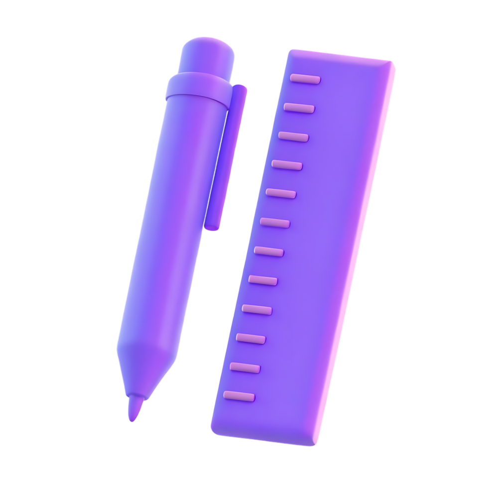 Purple pen and ruler stylized stationary on transparent background png