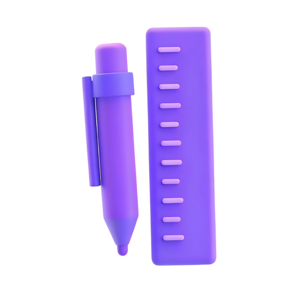 Pen and ruler 3D rendering on transparent background png