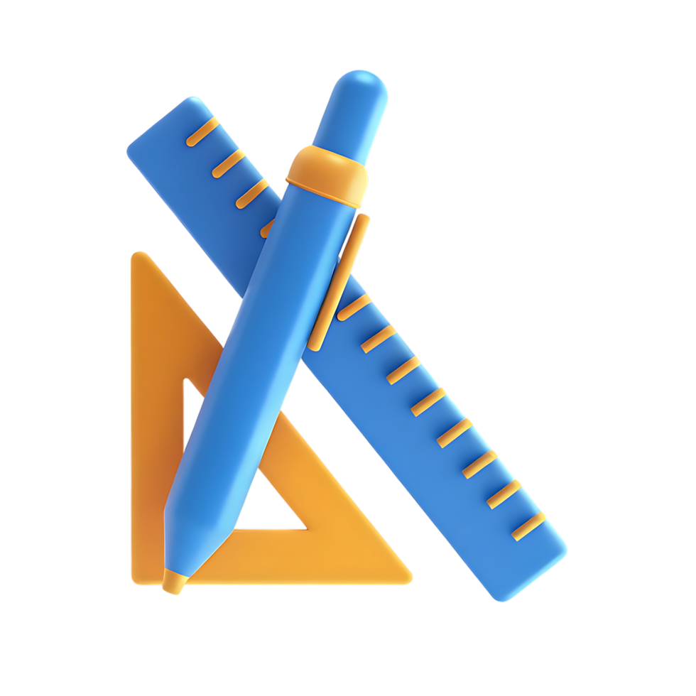 Stylized drafting tools on transparent background for design projects png