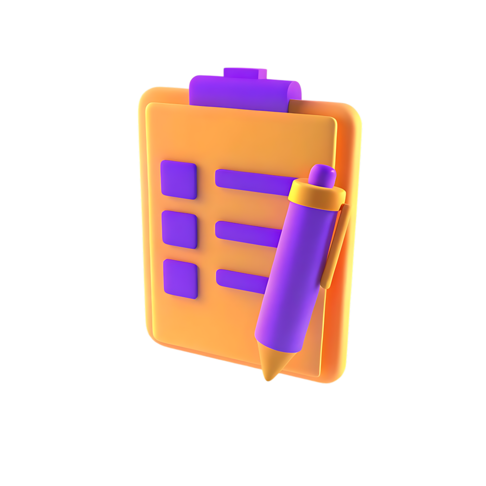 3D clipboard with pen for organization and task management on transparent background png