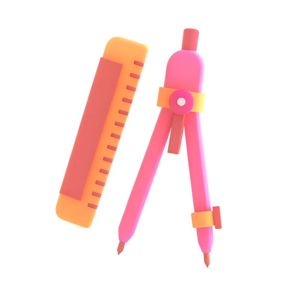 Stylized pink compass and ruler for math on transparent background png