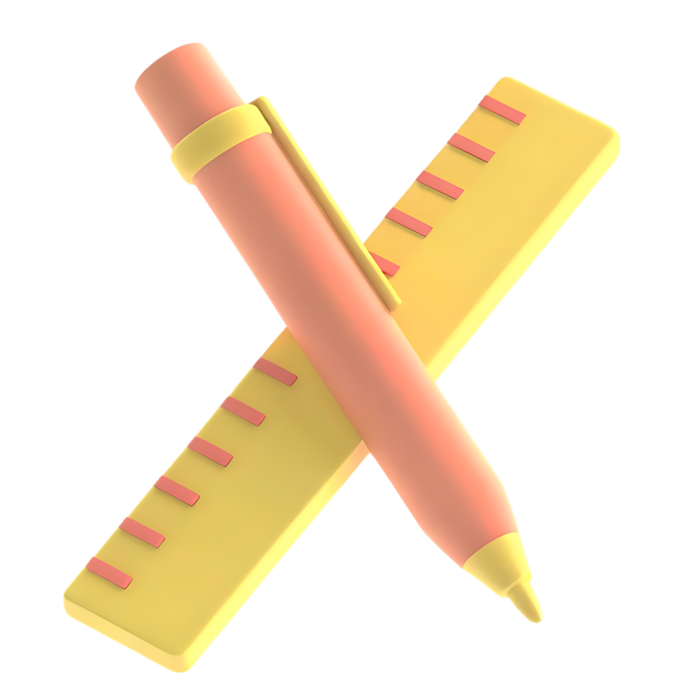 Another stylized 3D render of pen and ruler on transparent background png
