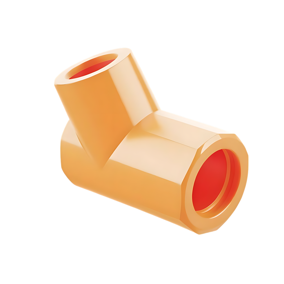 Orange PVC Pipe Elbow 3D Render on transparent Background png