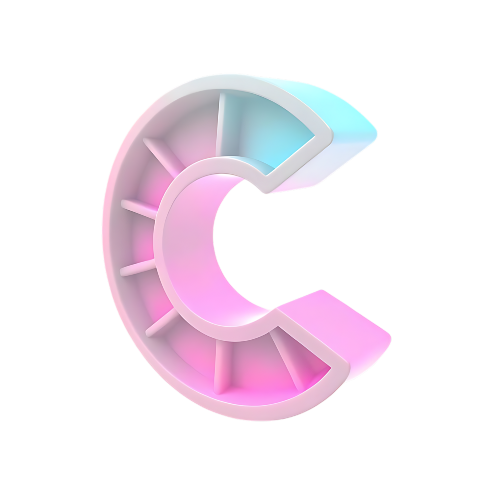 Letter C with Gradient Colors 3D Render on transparent Background png