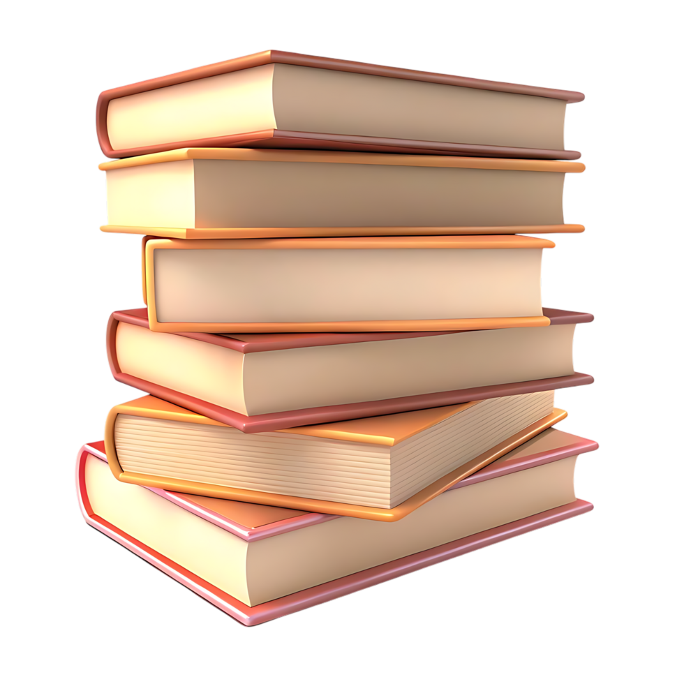 Six Books Stacked in 3D Render on transparent Background png