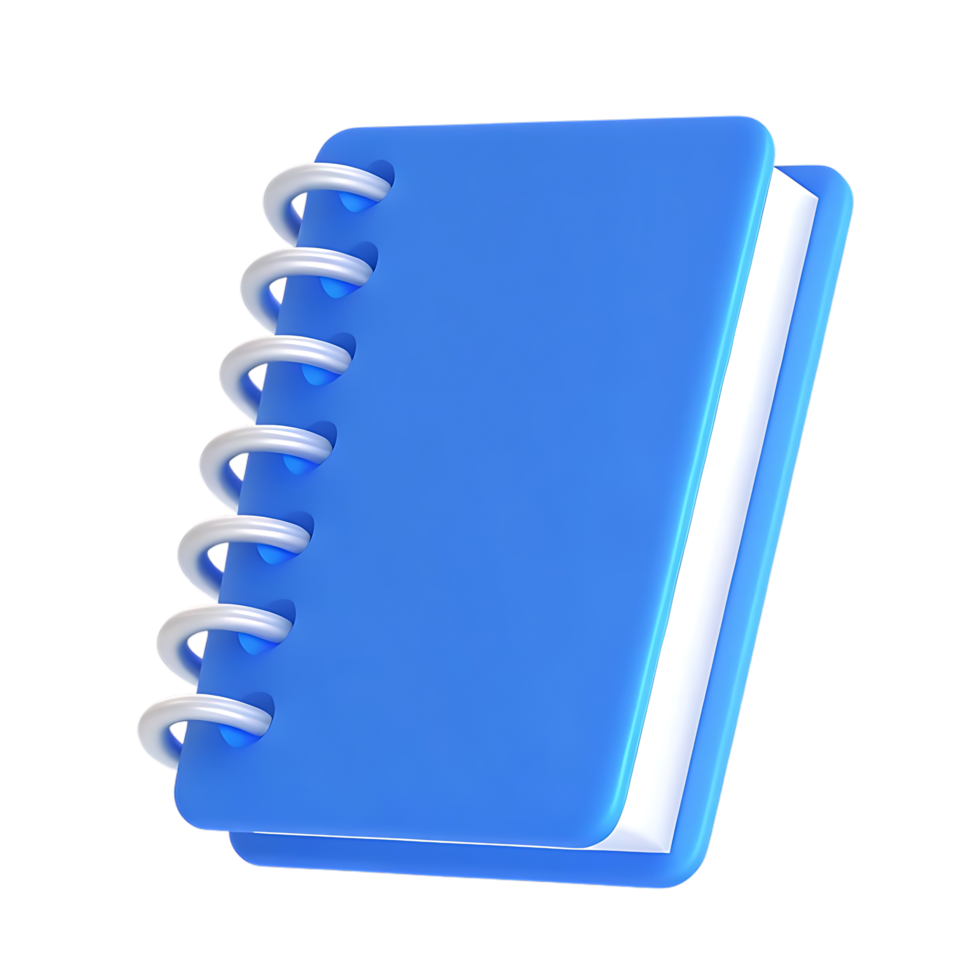 Blue Notebook with White Spiral Binding on transparent Background png