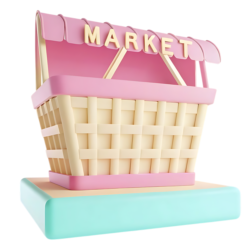Cute Pastel Market Stall 3D Render on Platform with transparent Background png