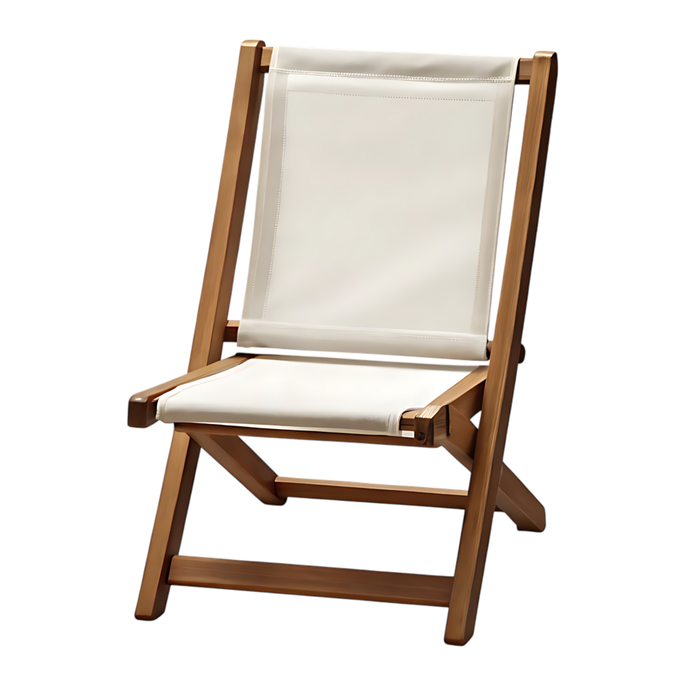 Wooden Folding Chair with White Canvas on transparent Background png
