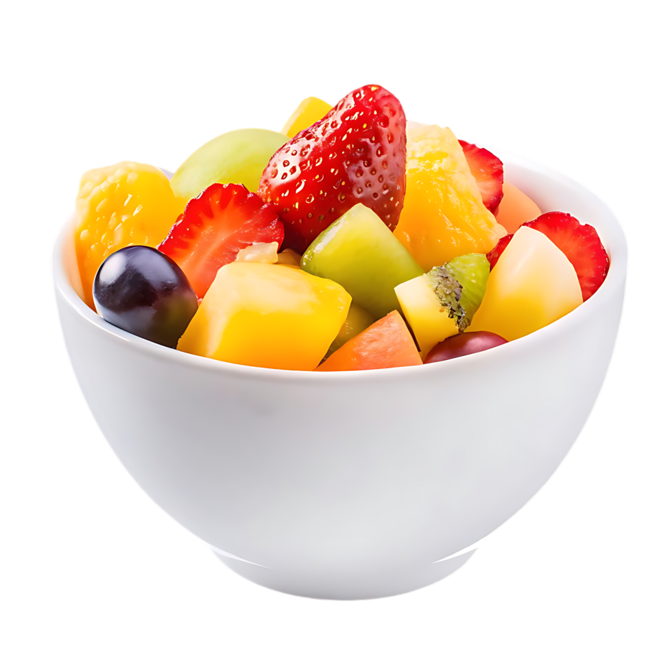 Fruit Salad with Fresh Ingredients in White Bowl on transparent Background png