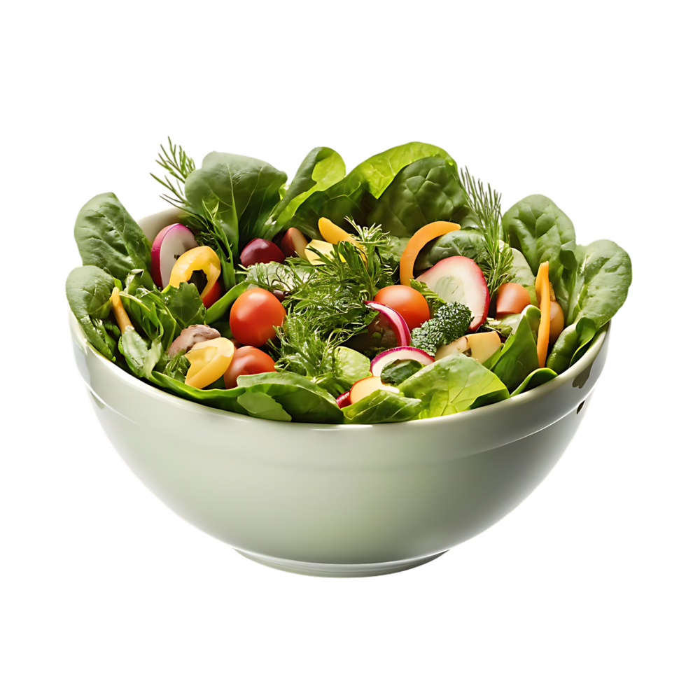 Fresh Salad Bowl with Spinach Lettuce and Cucumber on transparent Background png
