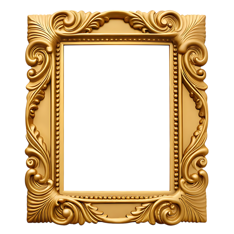 Gold Picture Frame with Intricate Design on transparent Background png