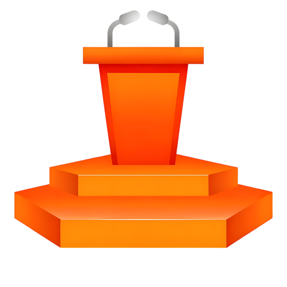 Orange Podium with Microphones for Public Speaking or Presentation on transparent png