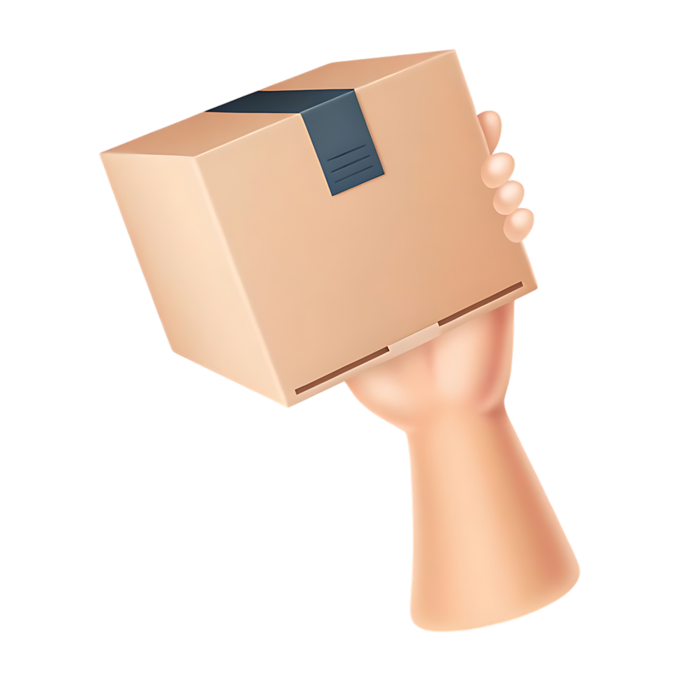Cartoon Hand Holding a Cardboard Box Ready for Delivery or Shipping png
