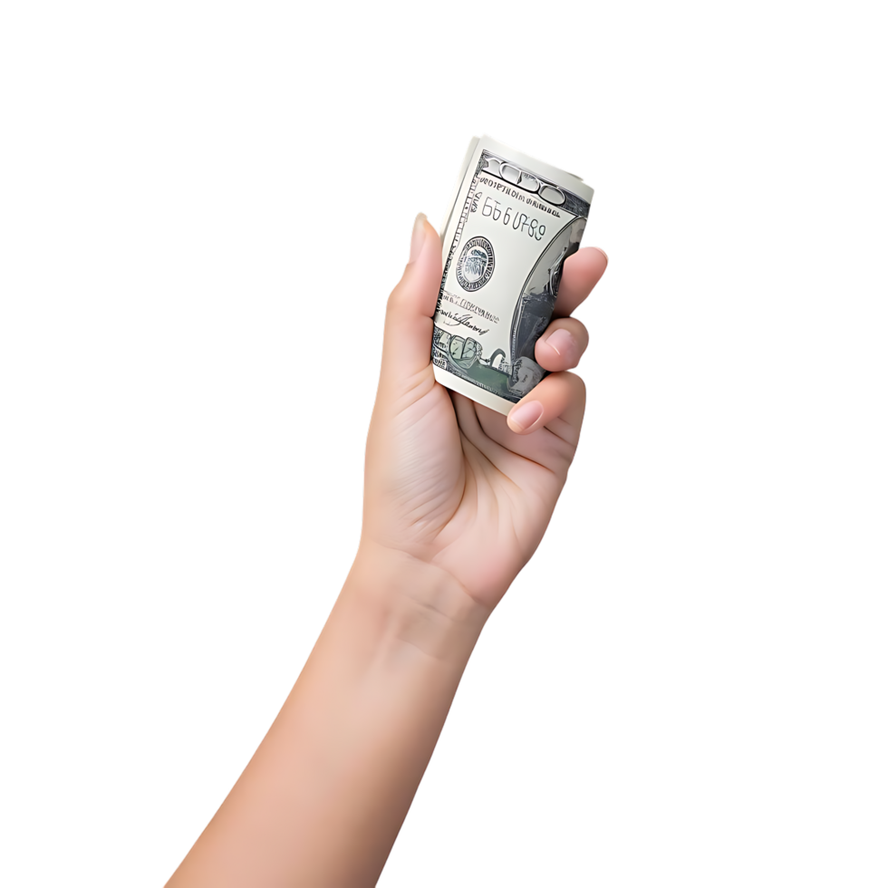 Hand Holding Wad of Hundred Dollar Bills on transparent Background png