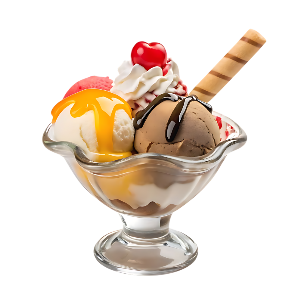 Ice Cream Sundae with Wafer Stick and Toppings on transparent Background png